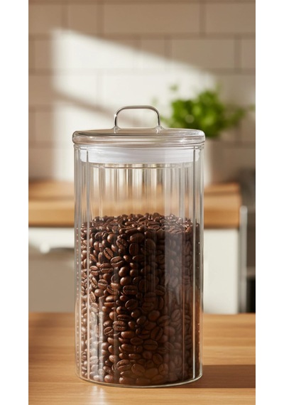 1400 Ml Cam Kavanoz Kapaklı Bakliyat, Baharat & Kuru Gıda Saklama Kabı Şeffaf, Dayanıklı Cam
