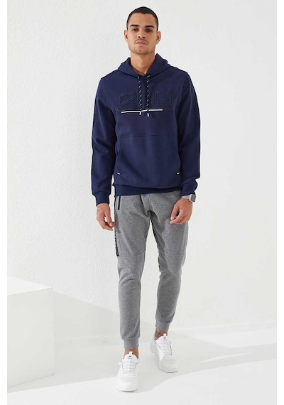 Tommy Life İndigo Yazı Nakışlı Standart Kalıp Kapüşonlu Erkek Sweatshirt - 87887 Indıgo