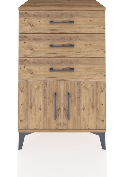 Hyperion Komodin Tek Raflı 2 Çekmeceli 2 Kapaklı 60x44x96 Çam-çam Atlas Çam