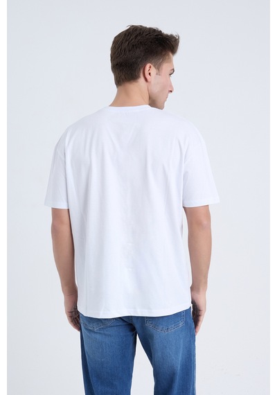 Velvoria Unisex Oversize Streetwear Baskılı Beyaz Renk T-shirt