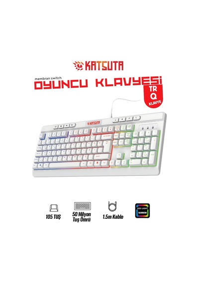 Membran Switch Rainbow Led Işıklı Türkçe Q Gaming Oyuncu Klavyesi Beyaz Renk Klavye