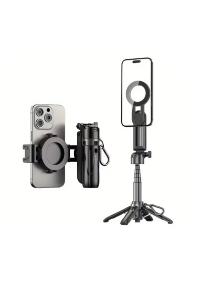 P15 Mini C Magesafe Uyumlu Selfie Çubuğu Tripod Bluetooth Uzaktan Kumandalı 360' Dönebilen Çok Amaçlı Tripod Siyah