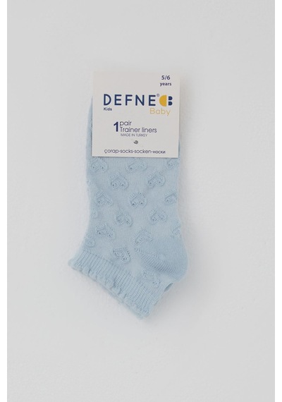 Defne Baby Kız Çocuk Patik Çorap Kalp Desenli 5-12 Yaş, Açık Mavi