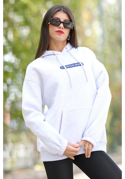 Giysa Kadın Kapüşonlu Sweatshirt Kar Melanj Vintage Baskılı Kanguru Cepli Şardonlu 3ip - 25102 Kar Melanj Giysa Kadın Kapüşonlu Sweatshirt Kar Melanj Vintage Baskılı Kanguru Cepli Şardonlu 3ip - 25102 Kar Melanj