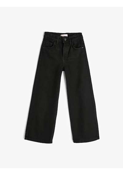 Koton Kot Pantolon Geniş Paça Cepli Pamuklu - Wide Leg Jean Siyah 5wkg40035ad Siyah