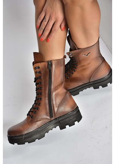 Fox Shoes V999049103 Taba Hakiki Deri Kadın Postal Bot Taba-hakiki Deri