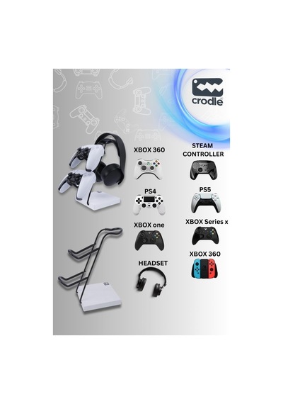 Beyaz Ahşap Ve Siyah Metal Gaming Ps4 Ps5 Xbox Joystick Kontroller Tutucu Ve Kulaklık Dikey Standı