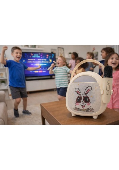 Çocuklara Özel Tasarımlı Bluetooth Karaoke Mikrofon Ve Ahşap Tripodlu