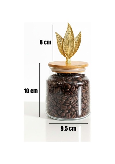 3 Lü Bambu Kapaklı Metal Yaprak Figürlü Cam Kavanoz Seti - Saklama Kabı 635cc Çok Renkli