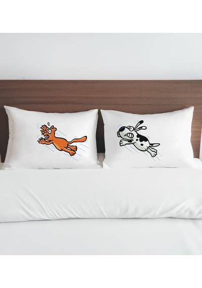 Bk Gift Kişiye Özel Eğlenceli Kedi Tasarımlı Pamuklu 2 Li Yastık Kılıfı Seti-3 50x70cm , Sevgiliye , Ev si, Tasarım Ev Tekstili