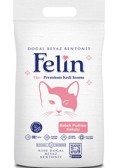 Felin Bebek Pudrası Kokulu Topaklaşan İnce Bentonit Kedi Kumu 15 KG