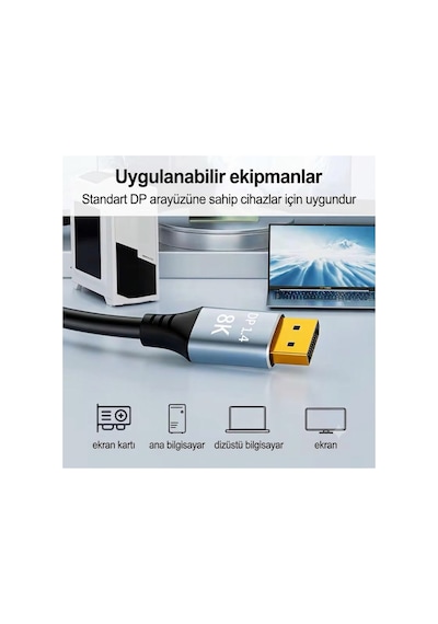 Displayport To Displayport Görüntü Kablosu 2metre 8k 60hz - 4k 240hz Gaming Monitör Uyumlu Altın Uçlu 14.1 Hdr Kablo-jl-8kdc020