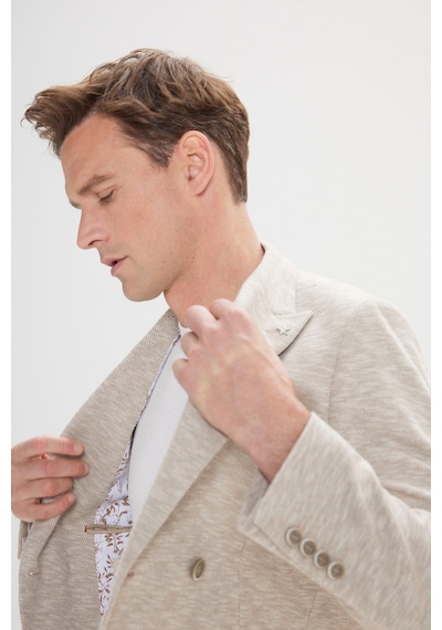 Ac&co Erkek Bej Slim Fit Dar Kesim Kırlangıç Yaka Pamuklu Desenli Blazer Ceket