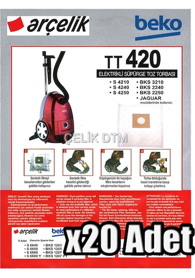 Arçelik Uyumlu S 4210 4240 4250 Süpürge Toz Torbası 20 Adet (103044429)