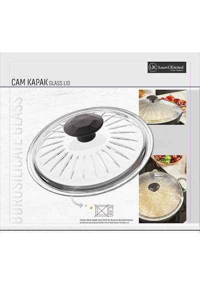 Borcam Kapak, Isıya Dayanıklı, Tava,tencere Ve Sahan Uyumlu, Tepelikli, Şık Desenli 22 Cm Kapak Beyaz