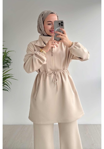 Ka Hijab Tasarım Yaka Scuba Takım - Bej