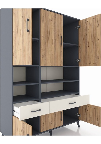 Hyperion Dolap 8 Raflı 2 Çekmeceli 6 Kapaklı 132x44x195 Antrasit-çam/aytaşı Atlas Çam/aytası Hyperion Dolap 8 Raflı 2 Çekmeceli 6 Kapaklı 132x44x195 Antrasit-çam/aytaşı Atlas Çam/aytası