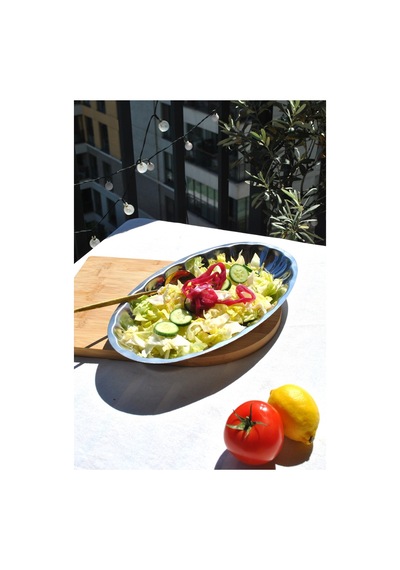 1 Adet Paslanmaz Çelik Dilimli Kayık Salata Sunum Tabağı 34 X 20 Cm Büyük Boy Kayık Tabak Gümüş