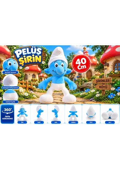 Oyuncak Peluş Şirinler Şirin Baba-şirine-gözlüklü Şirin-gülen Şirin Sevimli Oyun Arkadaşı Hediyelik 40 Cm Mavi