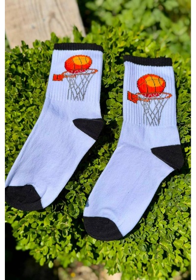 Lousocks Unisex Basketbol Desenli 3'lü Tenis Spor Çorap Beyaz