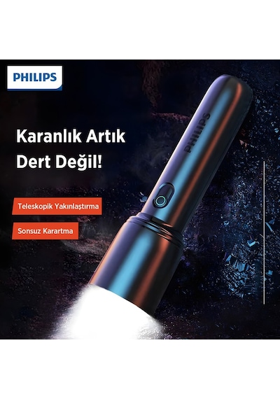Philips Sfl1403 400 Lümen 5w Led El Feneri Teleskopik Zoom Sos Modlu Şarj Edilebilir Uzun Menzilli Flashlight