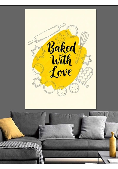 Ahşap Tablo Sarı Yazı Kalple Pişmiş Dekoratif Tablolar