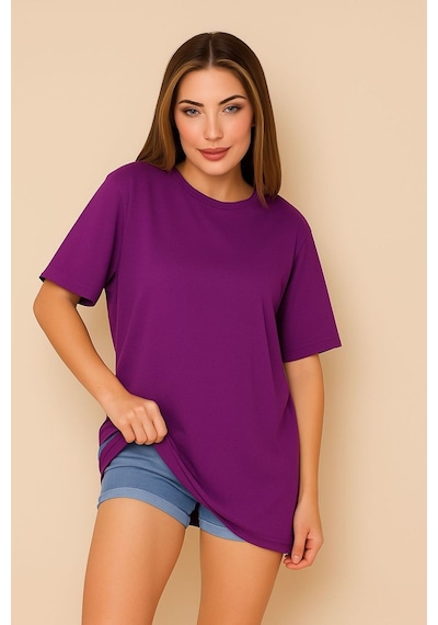 Düz Oversize Unisex Tişört Ycb4 Mor
