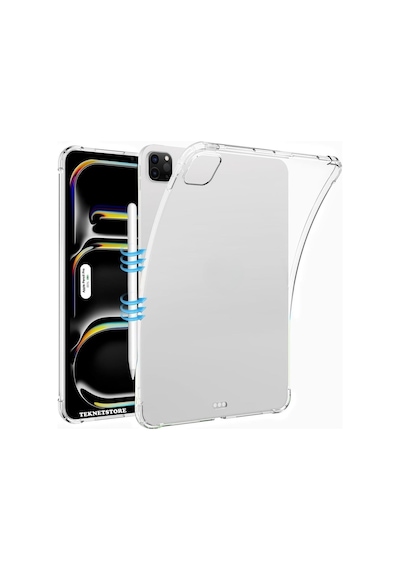 Apple Uyumlu iPad  Pro 11" Inç 2024 M4 Çip Köşe Korumalı Şeffaf Silikon Kılıf Tam Kalıp A2836 A2837 A3006 Kılıf