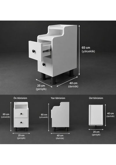 Çok Amaçlı Modern Yan Sehpa Organizer Yatak Odası Komodin 25cm Ahşap Görünümlü Ev Tamamlayıcı Beyaz - Siyah