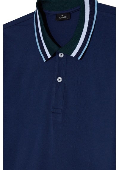 Erkek Slim Fit Dar Kesim %100 Pamuk Lacivert Polo Yaka Tişört-50176 Lacivert