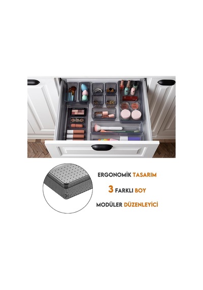 7 Parça Çekmece İçi Akseuar Düzenleyici Set - Modüler Makyaj Organizer Siyah Belirtilmemiş