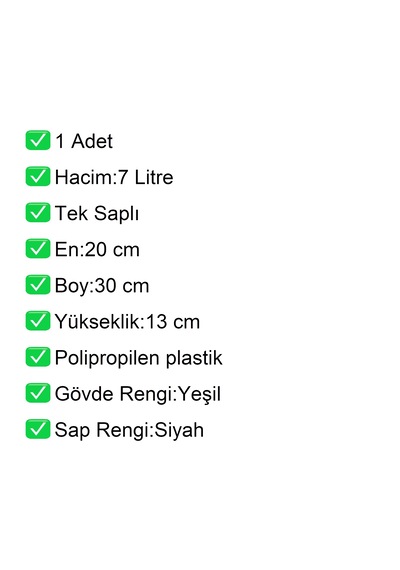 Kozmetik Ve Bijuteri Plastik Alışveriş El Sepeti 7 Litre Yeşil 1 Adet / En:20 Boy:30 Yükseklik:13 Cm Yeşil