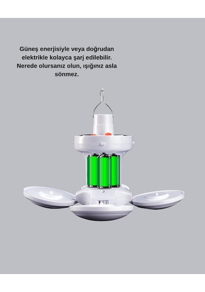5 Kanatlı Solar Kamp Lambası Usb Şarjlı, Taşınabilir, Ip65 Su Geçirmez Bahçe Lambası