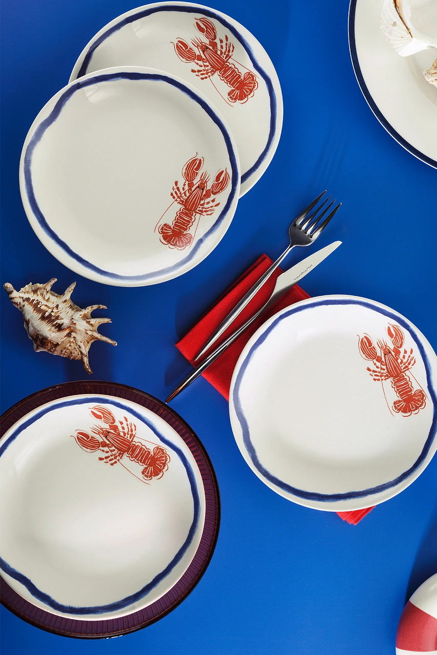 Kütahya Porselen Coastal Living 4 Parça 20 Cm Pasta Tabağı 924 Beyaz Ve Altın
