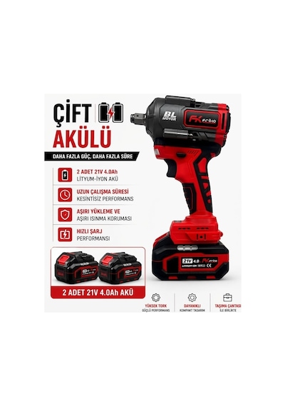 Frıko 1/2 Akülü Somun Sıkma Ve Sökme Makinesi Çift Akülü 21v 4 Ah 650 Nm