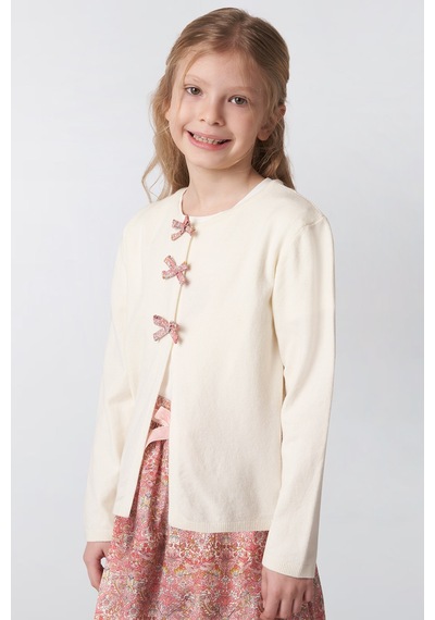 Made With Liberty Fabric Liberty Kumaş Kız Çocuk Triko Hırka Krem