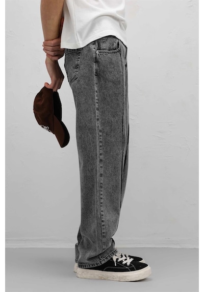 Vamos Dikiş Detaylı Relaxed Fit Jean Gri