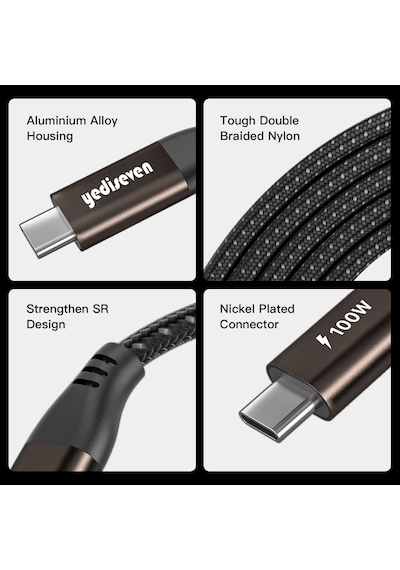 Yediseven Fishbone Type-C To Type-C 100W Hızlı Şarj Kablosu 1 M