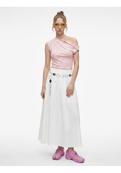 Koton Pamuklu Slim Fit Asimetrik Yaka Kolsuz Puantiyeli Drapeli Bluz Pembe Desenli 6sal30264ık