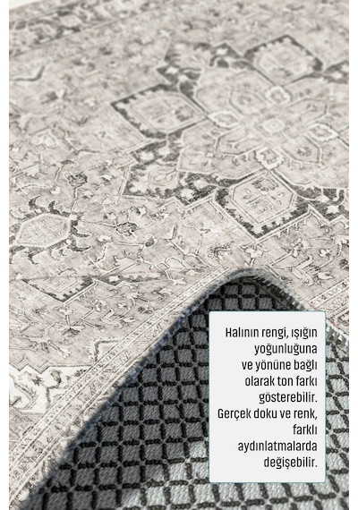 Gri Krem Vintage Göbekli Halı Eskitme Desenli Salon Halısı 3043-4 Bej