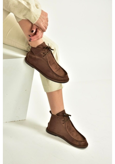 Fox Shoes V846926302 Kahverengi Süet Düz Tabanlı Bağcıklı Kadın Bot Kahverengi