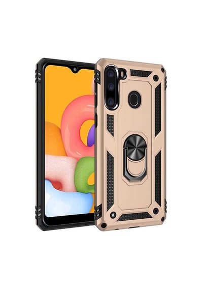 Smcase Samsung Galaxy Uyumlu A21 Kılıf Vega Yüzüklü Standlı Tank Kapak Siyah