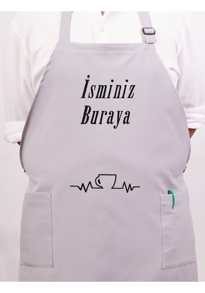 Mutfak Önlüğü Kişiye Ve İsme Özel Nakışlı Mutfak Önlüğü Fincan Farklı Renkler Gri