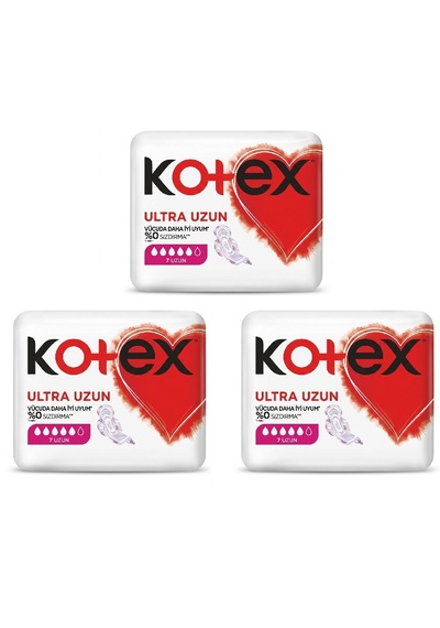 Kotex Ultra Uzun Kanatlı Hijyenik Gece Pedi 7'li X 3 Paket