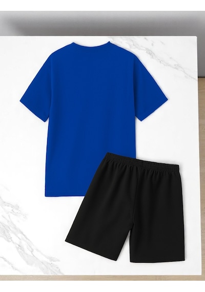 Uyguntarz Unisex 3 Kalp Baskılı Tasarım Şort Takım Mavi