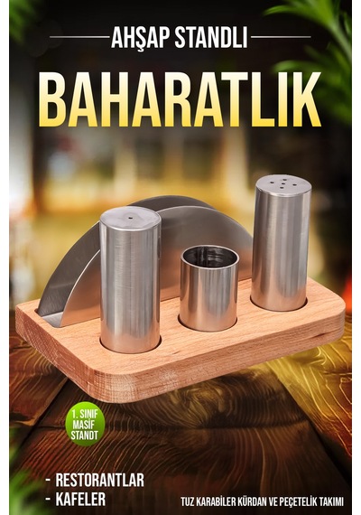 Ahşap Stantlı 4 Lü Kafe Restoran Tuzluk Ve Baharatlık Seti Menaj Diğer