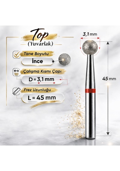 Elmas Freze Başlık Top Orta Yumuşak Kırmızı 0,31 Mm- Adet Fiyatı