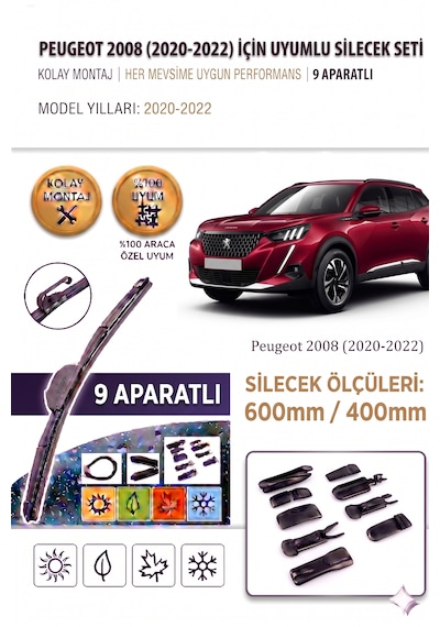 Peugeot 2008 Ön Cam Silecek Takımı 2020-2022