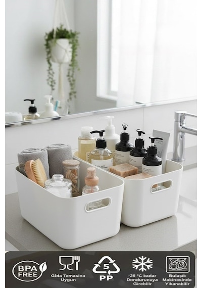 Bath 2 Adet Banyo Düzenleyici Organizer Beyaz Renk Plastik Çok Amaçlı Dolap Düzenleyici Plastik 25 X Diğer