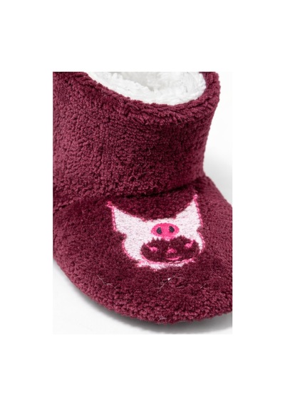 Pufien Bebek & Çocuk Kaydırmaz Tabanlı Ev Botu / Panduf / Kışlık Peluş Bot / Sevimli Desen - Bordo